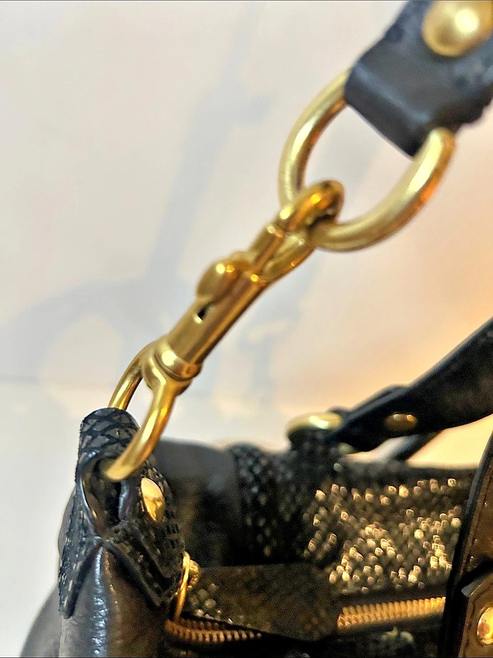 Coach Ashley Black Leather & Snake-Embossed Satchel/ Shoulder Bag Beautiful - Picture 5 of 16